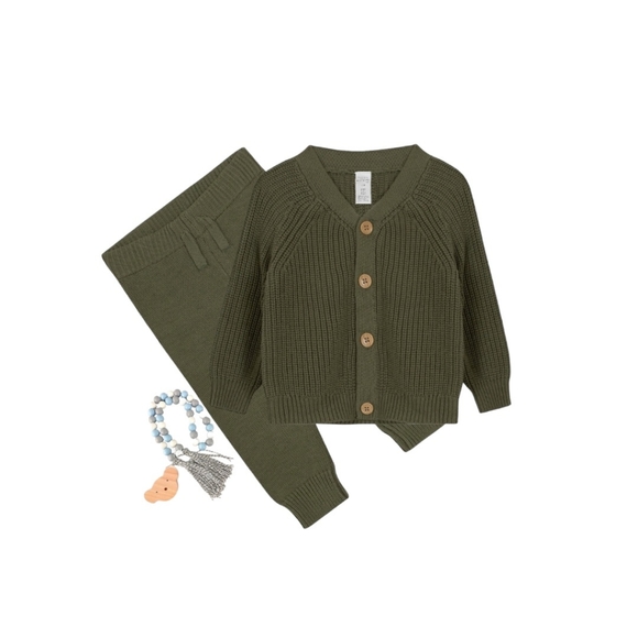 Baby Boy or Girl knit Cardigan Sweater & Jogger Outfit Set - Picture 2 of 2